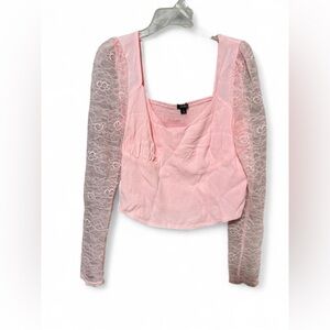 Elegant Wild Fable  Pink Lace Sleeve Women's Top